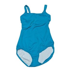 Lands End Teal Turquoise One Piece Full Coverage Swimsuit Scoop back 6T